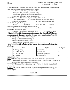 Đề kiểm tra học kỳ I (2015  2016) môn sinh học 6 ( 45 phút)